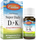 Carlson - Super Daily D3 + K2 125 mcg (5000 IU) Vitamin D3 90 mcg Vitamin K2 as MK-7 Bone Support 90 Liquid Drops (2.54 mL)