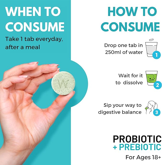 WELLBEING NUTRITION Daily Probiotic + Prebiotic| Plant Based |18 Billion CFU 6 Strains for Men &amp Women with Organic Prebiotic Fiber for Digestion Gut Health Metabolism | 42 Effervescent Tabs