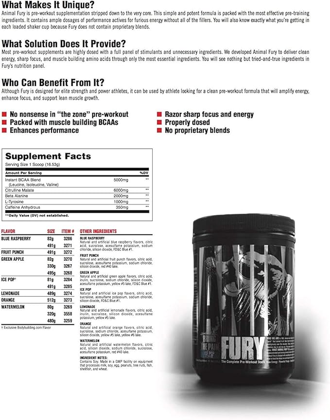 Animal Whey Isolate Protein Powder Loaded for Post Workout and Recovery &amp Fury - Pre Workout Powder Supplement for Energy and Focus