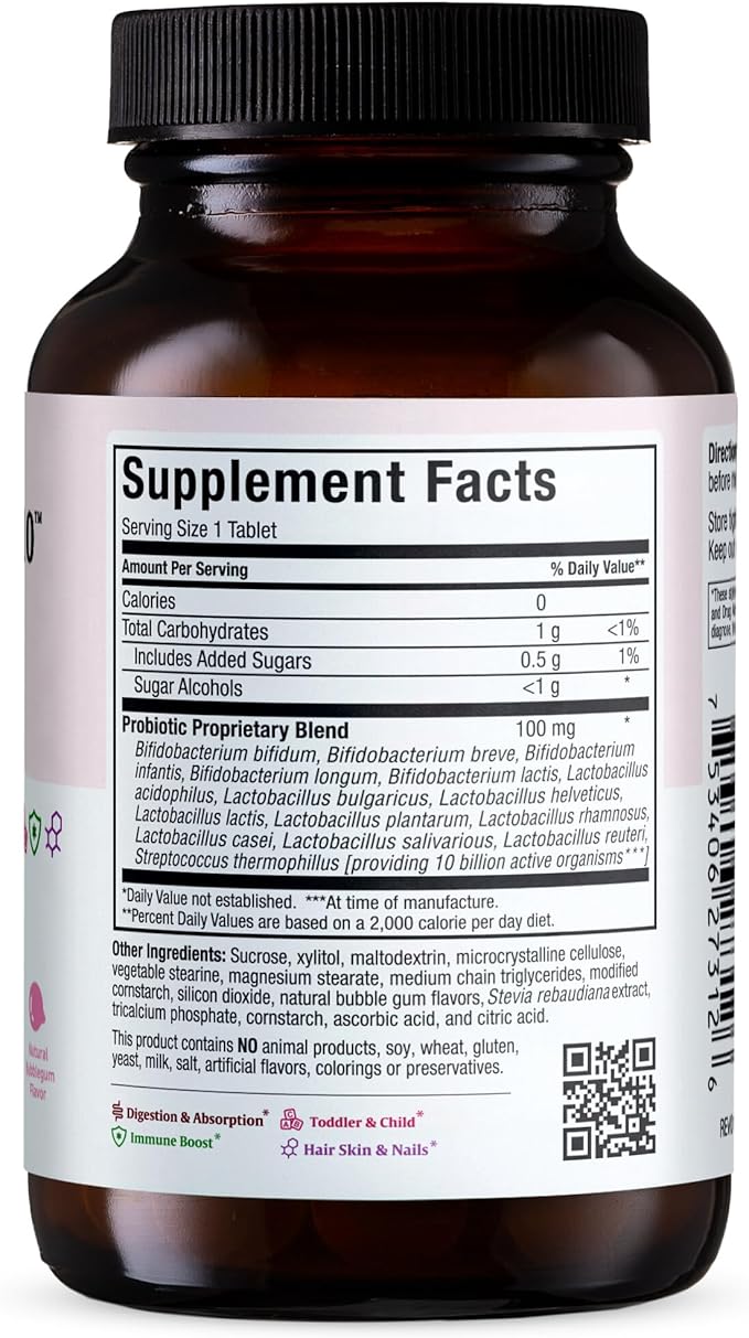 Maxi Health Active Pro-10 Kids Probiotic Chewables – 15 Strains for Digestive &amp Immune Health –10 Billion probiotic Blend- Dairy-Free Kosher – Supports Gut Health Vegetarian – 60 ct (Shelf Stabl