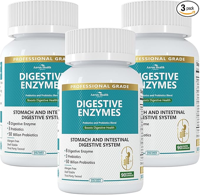 800mg Digestive Enzymes for Men and Women with Probiotics &amp Prebiotics 8 Key Enzymes Protease Amylase &amp Lipase | 270 Capsules - A 90-Day Supply for Bloating &amp Gas Relief - Non-GMO