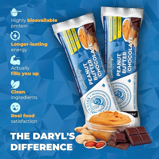 Daryl's Bars Peanut Butter Chocolate On the Go Snack On the Go Whey Protein Bars Gluten Free Protein Snack Meal Replacement Pack of 2