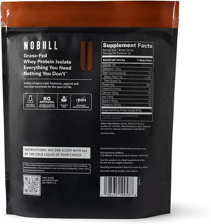 NOBULL Grass-Fed Whey Protein Isolate | Clean Whey Protein Powder for Muscle Growth Recovery &amp Performance Nutrition Chocolate 30 Servings