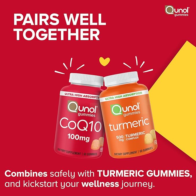 Qunol CoQ10 Gummies CoQ10 100mg Delicious Gummy Supplements Helps Support Heart Health Vegan Gluten Free Ultra High Absorption 2 Month Supply (60 Count Pack of 4)