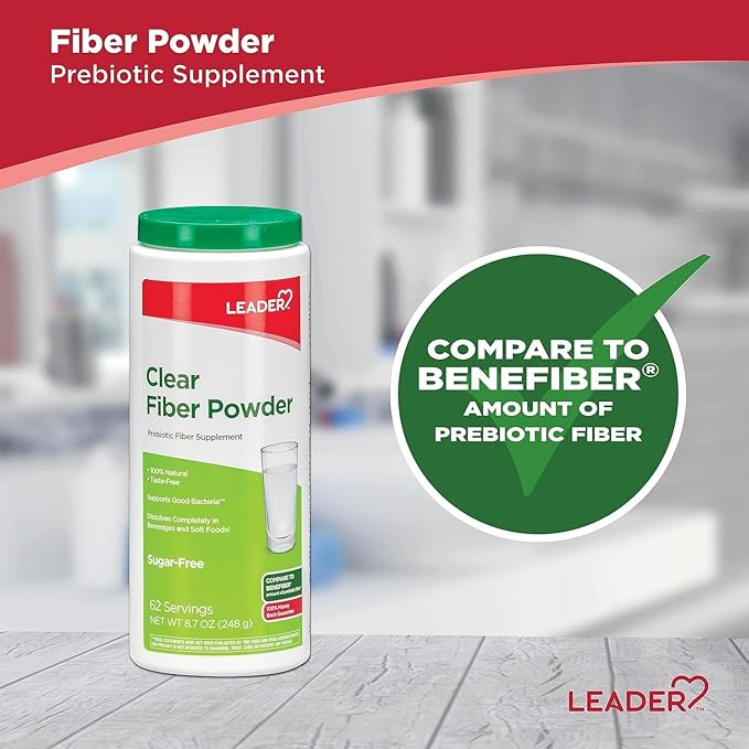 LEADER Prebiotic Fiber Supplement Powder Soluble Wheat Dextrin Dissolves Clear Tasteless &amp Grit-Free Non-Thickening Gluten &amp Sugar-Free Unflavored Daily Fiber for Gut Health 186 Servings