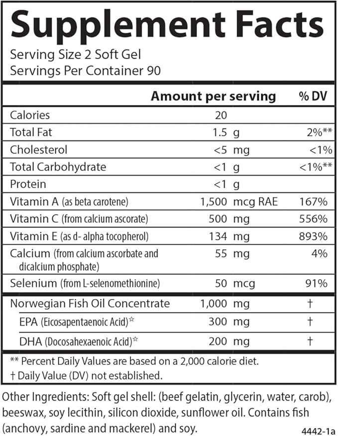 Carlson - ACES + Omega Vitamins A C E &amp Selenium + Omega-3s EPA and DHA Health Support 180 Softgels