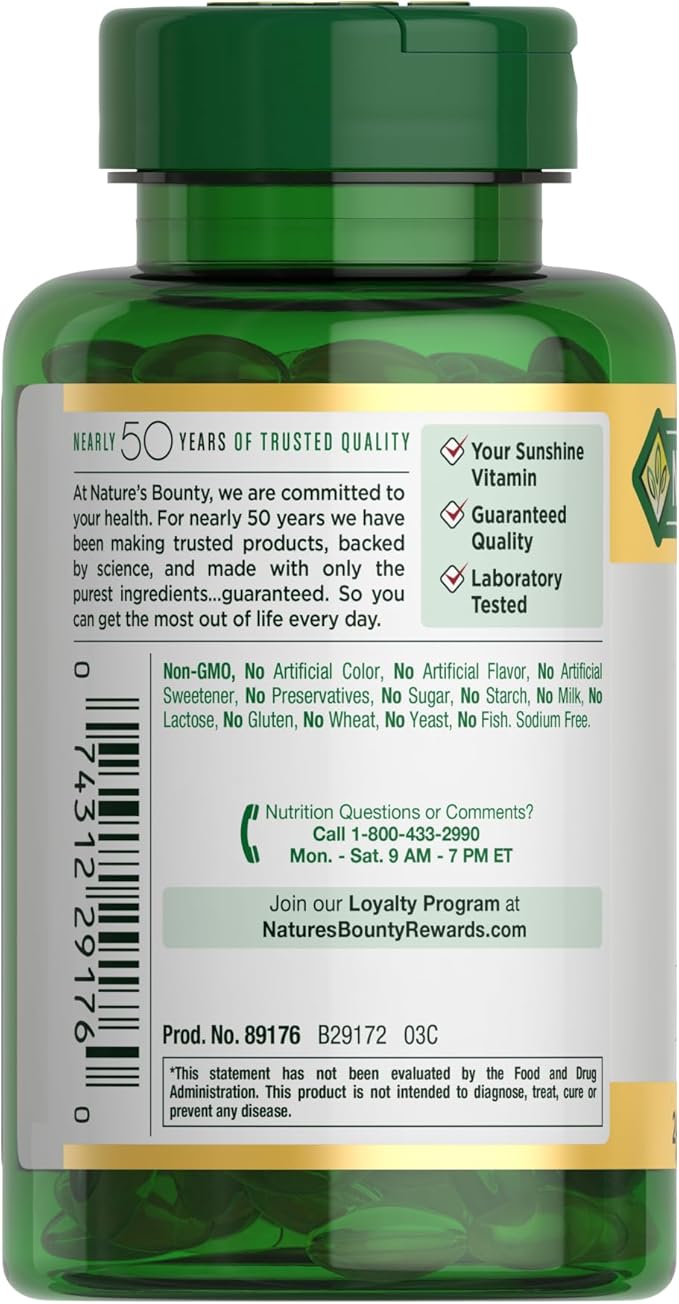 Nature's Bounty Vitamin D3 5000 IU Softgels Rapid Release Immune Support Vitamin D Supplements 240 Ct (Pack of 2)