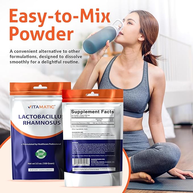Vitamatic Lactobacillus Rhamnosus Probiotic Powder - Digestive Health Support - 100 Gram (3.5 OZ) - 100 Servings