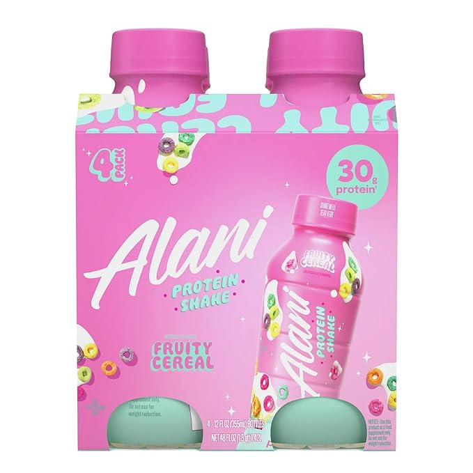 Alani-Nu Protein Shake Fruity Cereal Flavor 30g Protein Per Bottle Lactose-Free Gluten-Free Low Sugar High-Protein Drink for Muscle Growth Perfect for Breakfast or Post-Workout 2 Box With 4Ct