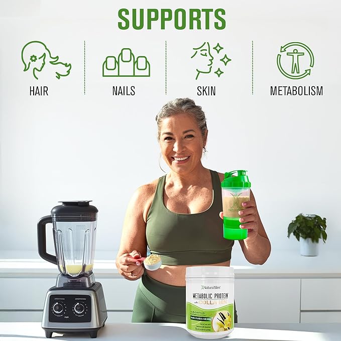NaturalSlim Metabolic Protein Powder with Collagen whey protein powder shake Hydrolyzed Collagen with L-Glutamine for Metabolic Support Digestion Skin Joints &amp Muscle Low Carb 17.06 oz Vanil