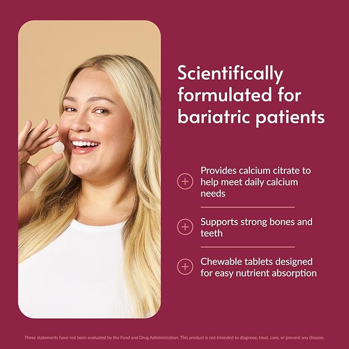 Bariatric Advantage Calcium Citrate Chewable 500 mg - for Bariatric Surgery Patients - High-Potency Easy-Digest Tablets - Calcium Citrate - Bone Strength Supplements* - 90 Count - Wild Cherry