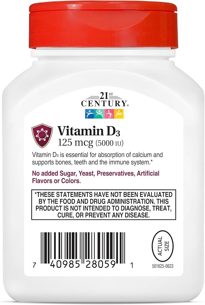 21st Century Healthcare Vitamin D3 125 mcg (5000 IU) Rapid Release Softgels 110 Count (Pack of 2)
