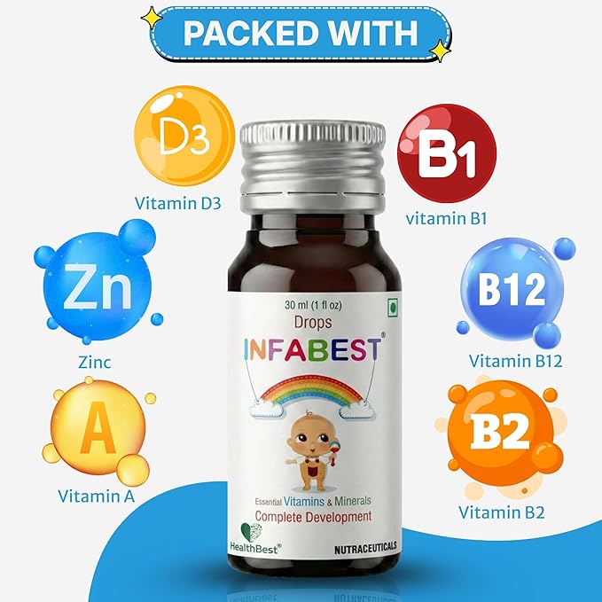 HealthBest Infabest Drops Multivitamins with Vitamin D3 &amp Zinc Kids &amp Toddlers 30 ML