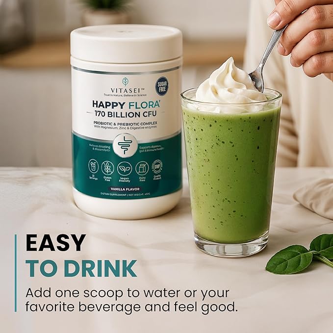 VITASEI Happy Flora Probiotic &amp Prebiotic Complex with Magnesium and Zinc - 16 oz