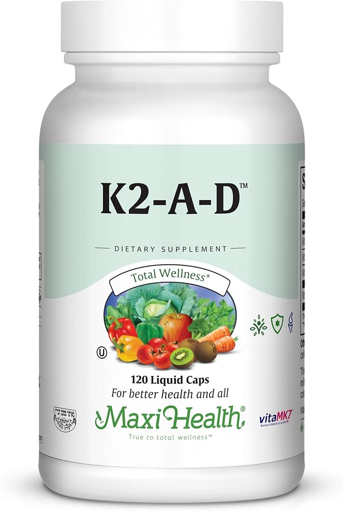 Maxi Vitamins K2 A D3 and E Liquid Caps 120 Count (KAD1)