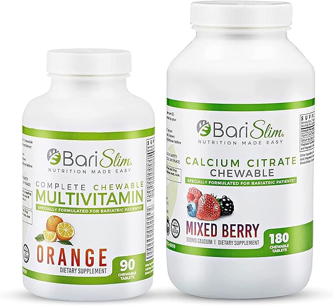 BariSlim Bariatric Calcium Citrate &amp Complete Chewable Multivitamin - Bariatric Vitamin and Supplement for Post Bariatric Surgery Including Gastric Bypass and Gastric Sleeve