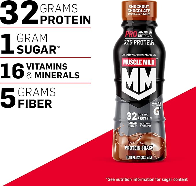 Muscle Milk Pro Advanced Nutrition Protein Shake &amp Genuine Shake Strawberry 11.16 Fl Oz Bottles (Pack of 12)
