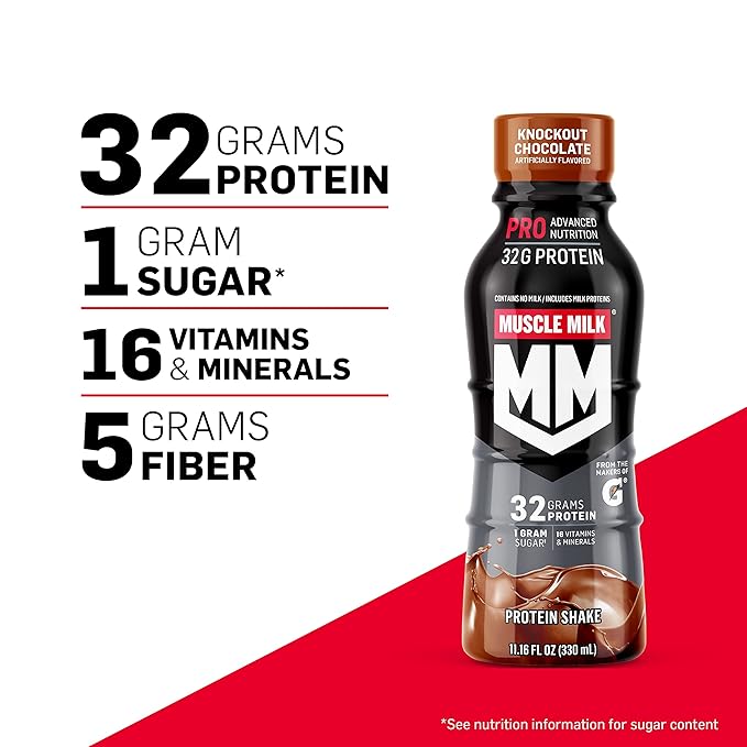 Muscle Milk Pro Series Protein Shake Knockout Chocolate 32g Protein 11.16 Fl Oz (Pack of 12)