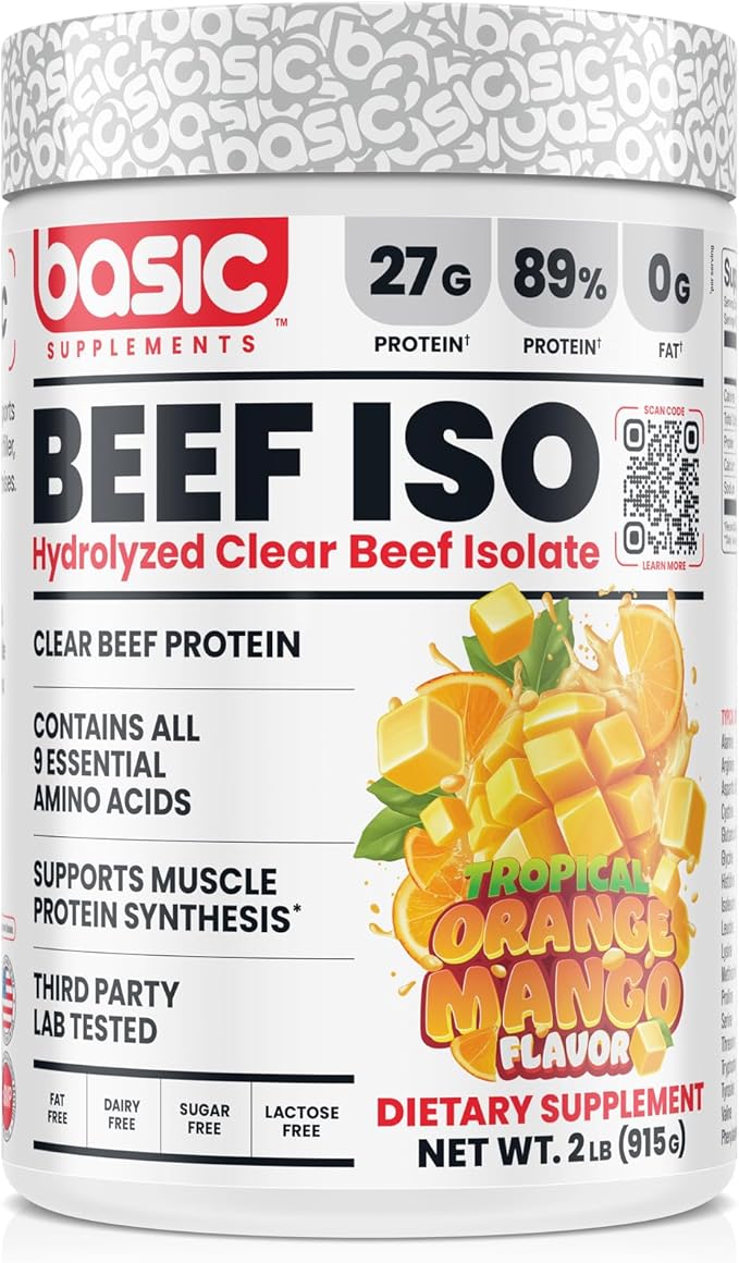 Hydrolyzed Clear Beef Isolate Protein Powder 27g Protein 9 Essential Amino Acids Fat-Free Dairy-Free Sugar-Free Lactose-Free Supports Muscle Protein Synthesis