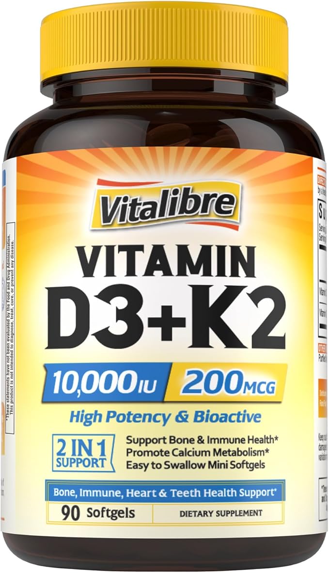 Vitamin D3 K2 Supplement 10000 IU 90 Softgels and Magnesium Citrate 420mg with Vitamin D3 &amp B6 120 Capsules