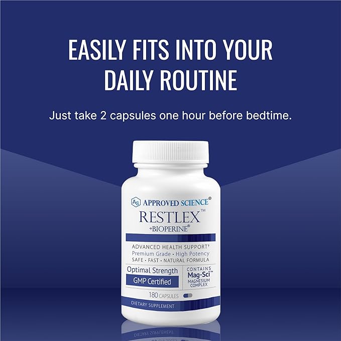 Approved Science Restlex - 420 mg Magnesium Glycinate Blend L-theanine 200 mg - 180 Capsules - 1 Bottle