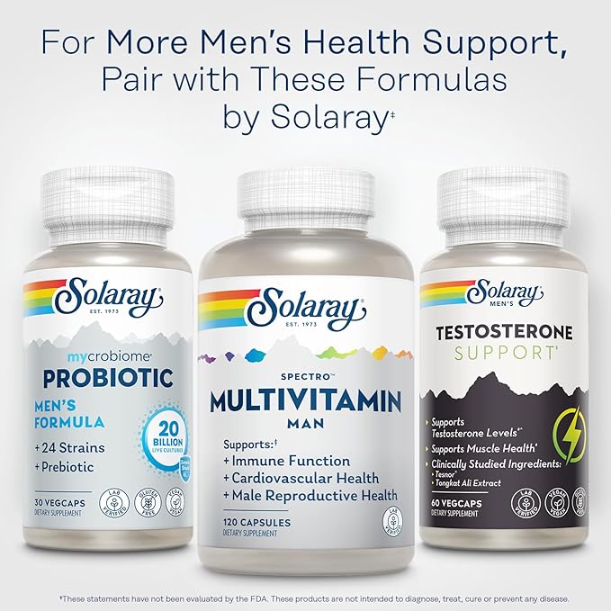 SOLARAY Spectro Multivitamin for Men Men's Multivitamin for Energy and Overall Wellness with Saw Palmetto Pumpkin Seed Digestive Enzymes and More 60-Day Guarantee 30 Servings 120 Capsules