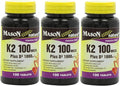 Mason Natural Vitamin K2 100 mcg Plus D3 1000 IU Tablets 100 Count per Bottle Pack of 6 Total 600 Tablets