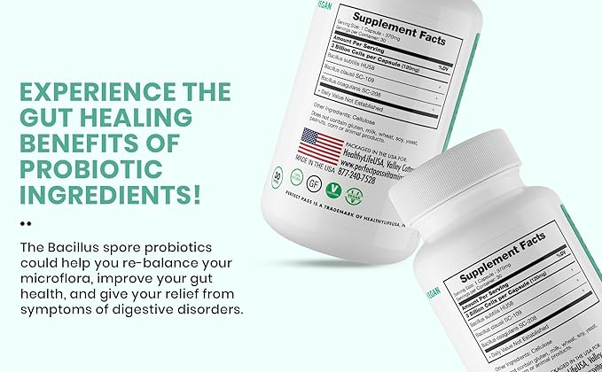 PERFECT PASS Prebiotics and Probiotics for Digestive Health Capsule and Powder Supplement Bundle for Adults Natural Bacillus Strains with PHGG for Gut and Digestive Wellness