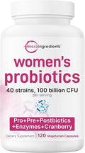 Micro Ingredients Probiotics for Women 100 Billion CFU 120 Veggie Capsules | 40 Strains Womens Probiotic Blend with Cranberry D-Mannose &amp More | pH Balance Urinary Tract &amp Gut Health Suppor