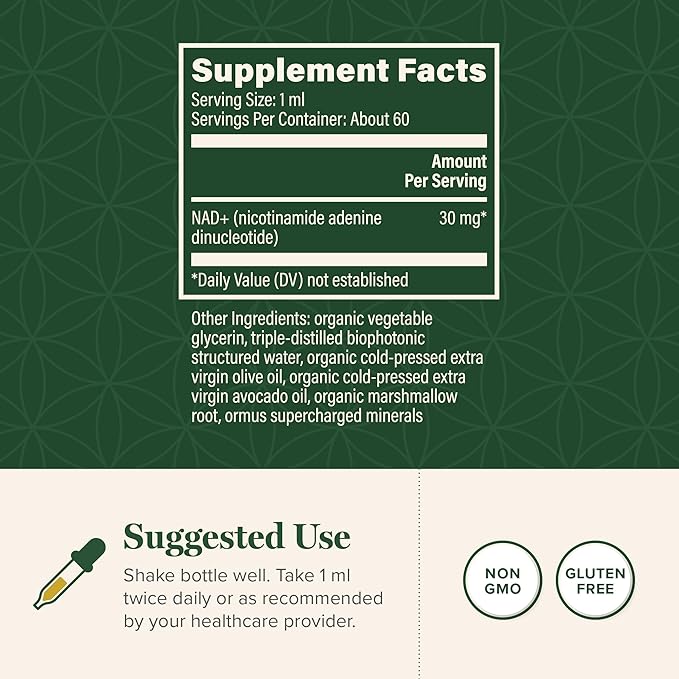Global Healing Premium NAD+ Liquid Supplement - Sublingual NAD Drops - Liposomal NAD Plus Serum for Cellular Renewal - Nicotinamide Riboside Formula for Men &amp Women (2 Oz)