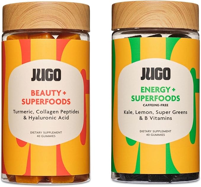 JUGO Beauty + Energy Gummies Bundle – Collagen Biotin &amp Vitamin B12 – Supports Hair Skin Nails &amp Natural Energy – Plant-Based &amp Gluten-Free