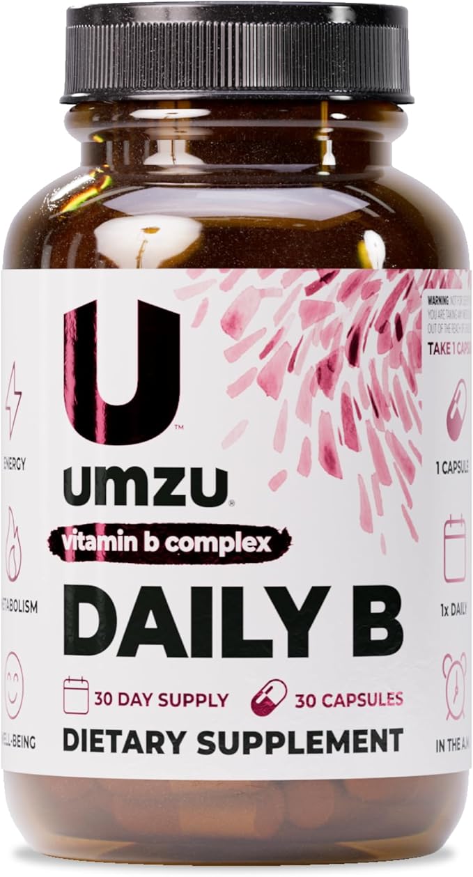 UMZU Daily B 30 Day Supply – Complete Vitamin B Complex Supplement Blend with B1 B2 B3 B5 B6 B7 B9 &amp B12 Plus Folic Acid &amp Biotin – Supports Energy Focus Mood Metabolism &amp Overal