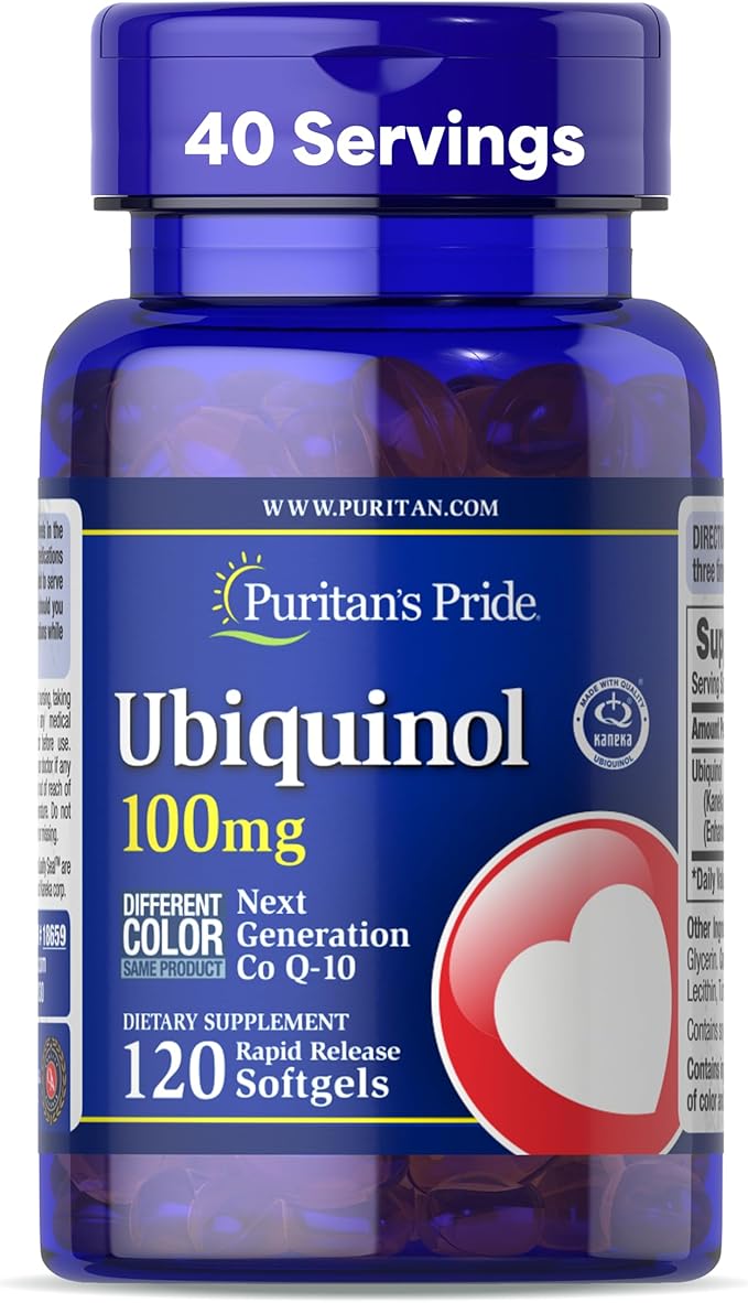 Puritan's Pride Next Gen Ubiquinol Coenzyme CoQ10 100mg Dietary Supplement for Heart Health Blood Pressure Oral Gum Health Aging and Cellular Energy Support 120 Servings Rapid Release Softgels
