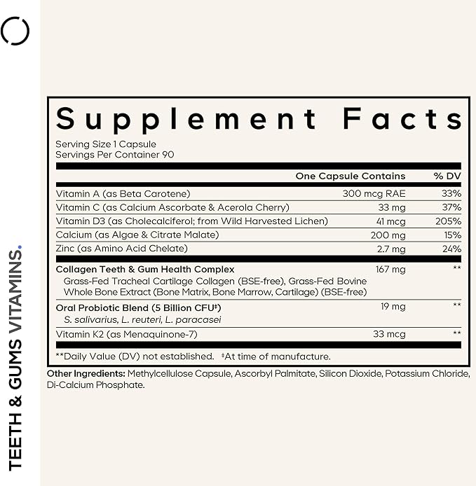 Codeage Teeth &amp Gums Vitamins + Oral Probiotics Supplement for Mouth - Whole Food Calcium Collagen Potassium Vitamin C D3 K2 Zinc – Oral Care &amp Dental Multivitamin Supplements - 2 Pack