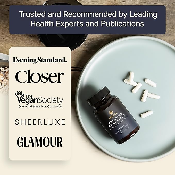 Inessa Daily Biotic - Probiotics for Women Digestive Health with Delayed Release Technology - Advanced Probiotic with 10 Billion CFU - Lactobacillus Rhamnosus Strain 60 Vegan Capsules for Men &amp Wo