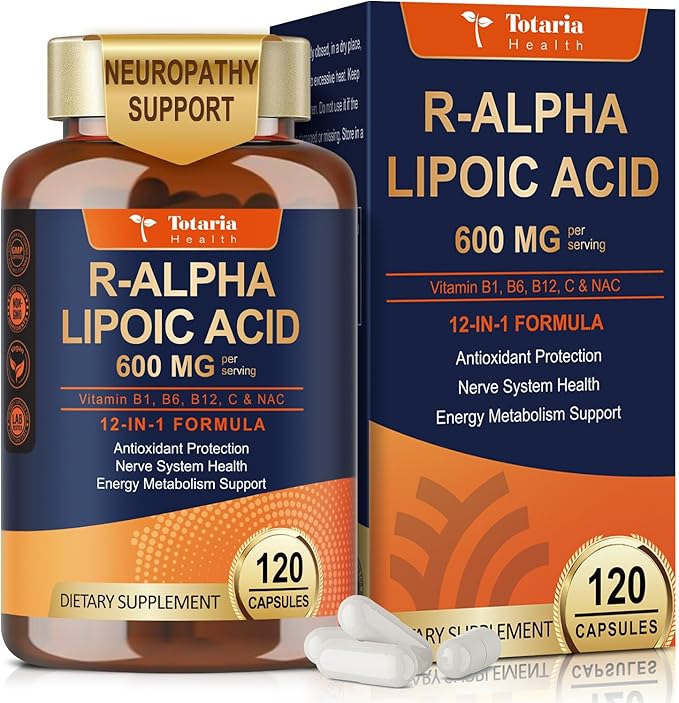 Totaria R Alpha Lipoic Acid 600mg - Stabilized ALA Supplement for Neuropathy Support Capsules Nerve Health Nervous System and Antioxidant Non-GMO Gluten Free Vegan Safe 120 Counts