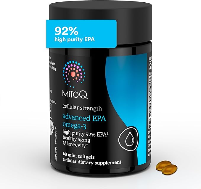 MitoQ Advanced EPA Omega-3 – High-Purity 800mg EPA Fish Oil Supplement | with Vitamin K2 D3 E | Cardiovascular Brain Cellular Support | No Fishy Aftertaste | 60 Softgels