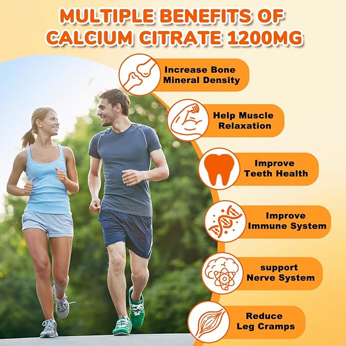 (2 Pack) Calcium Citrate GummiesCalcium 1200 mg with Vitamin D3 and K2 for Women &amp Men.Supports Bone Muscle &amp Teeth - Natural Orange Flavor120 Gummies- 60 Day Vegan Supply