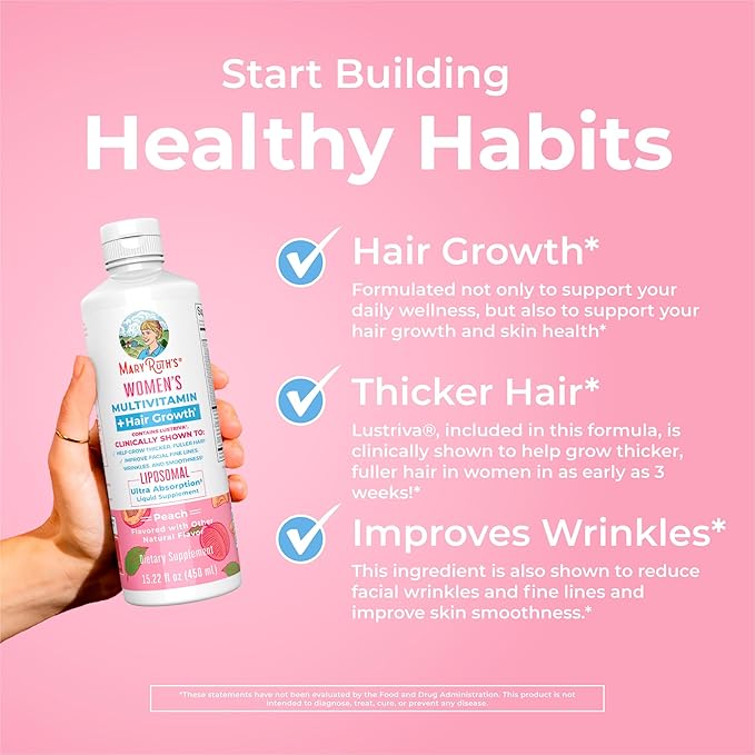 MaryRuth's Women's Multivitamin + Hair Growth Liposomal (Peach) &amp Liquid Nighttime Multimineral (Coconut 15oz) | Clean Label Project Verified® | Vegan | Beauty Bedtime Routine &amp Overall Hea