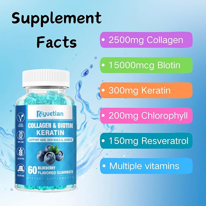 Biotin Gummies 15000mcg with Collagen for Adults Women &amp Men - Hair Skin &amp Nails Gummies with Biotin - Collagen for Woman - Vegan Non-GMO Hair Vitamins - 120 Count 2 Pack