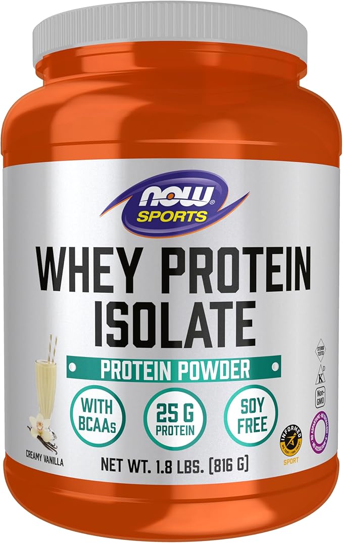 NOW Foods Sports Nutrition Whey Protein Isolate 25 G With BCAAs Creamy Vanilla Powder 1.8-Pound