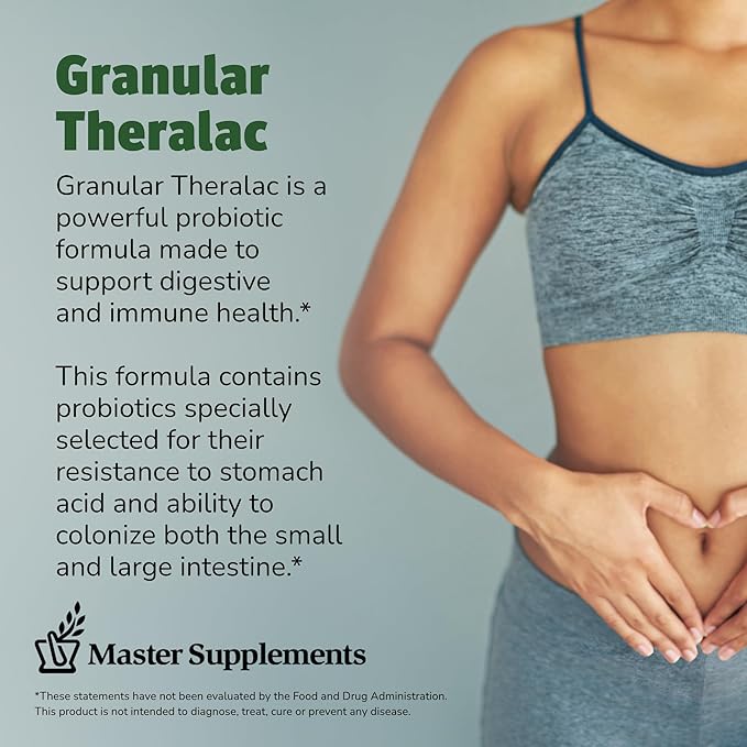 Master Supplements Granular Theralac - 1.05 oz Pack of 2 - Multi-Strain Probiotic Powder for Optimal Gut Health - Great for Kids - Vegan Gluten Free - 80 Total Servings
