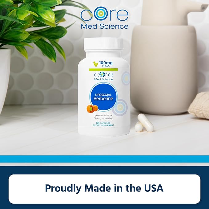 Core Med Science Liposomal Berberine Supplement 300mg - Physician Formulated Berberine HCL with Alpha Lipoic Acid for Blood Sugar Metabolic Health &amp Gut Support - High Absorption – 60 Capsules