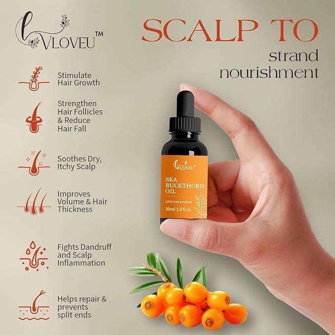 Seabuckthorn Oil 30 Ml | Omega 3 6 7 and 9 Fatty Acids Supplement for Face and Hair | Helps Moisturize The Skin | Supports Collagen | Cold Press Sea Buckthorn Pulp Oil for Smooth and Glowing Skin
