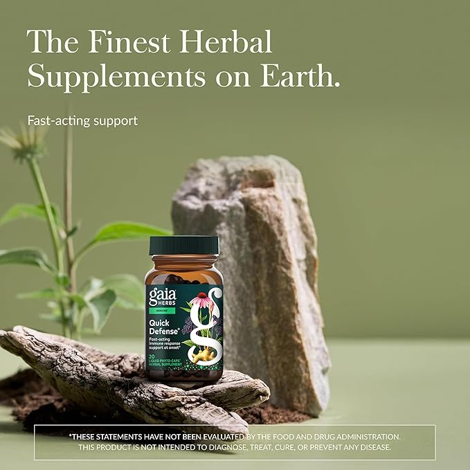 Gaia Herbs Quick Defense - Fast-Acting Immune Support Supplement* - Echinacea Black Elderberry Ginger &amp Andrographis - 20 Vegan Liquid Phyto-Caps (10 Servings)