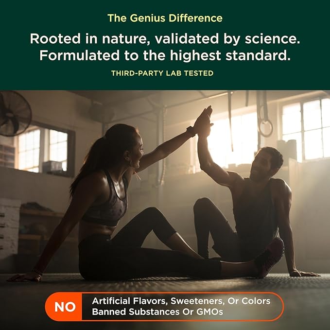 The Genius Brand Protein Powder - Chocolate + Adaptogenic Mushroom Blend - Plant-Based Protein with Turkey Tail for Gut Health - Daily Muscle Recovery &amp Immune Support - 20 Servings