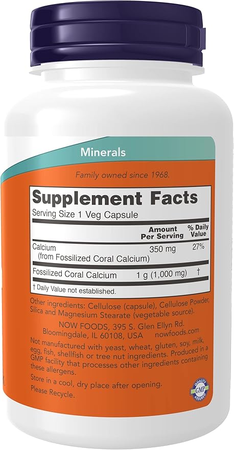 NOW Coral Calcium 1000mg 100 Capsules (Pack of 2)