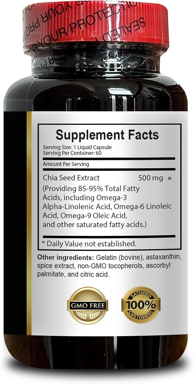 chia Seeds Extract - CHIA Seed - Energy Booster antioxidant Vitamins Supplements chia Seeds Omega 3 and Fiber chia Seeds superfood salvia hispanica - 1 Bottle 60 Softgels