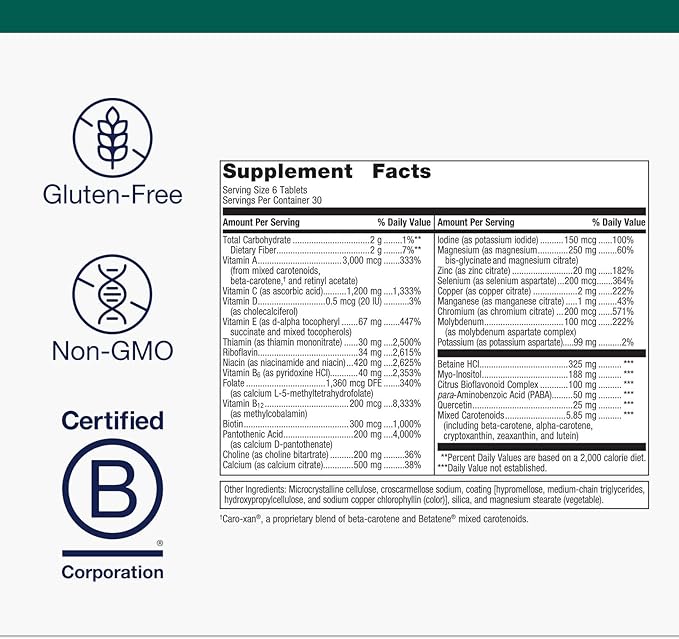 Metagenics Multigenics Multivitamin - Daily Multivitamin with Beta-Carotene Folic Acid Calcium &amp Magnesium - Supports Bone Heart Immune &amp Cellular Health* - Non-GMO Gluten-Free - 180 Tabl