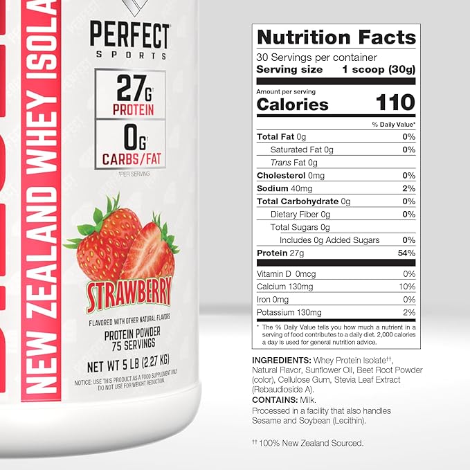 PERFECT SPORTS Diesel 100% New Zealand Whey Protein Isolate | Stevia Sweetened No Artificial Ingredients Keto | 0g Carb 0g Fat 27g Protein | 5 Pounds (Strawberry)
